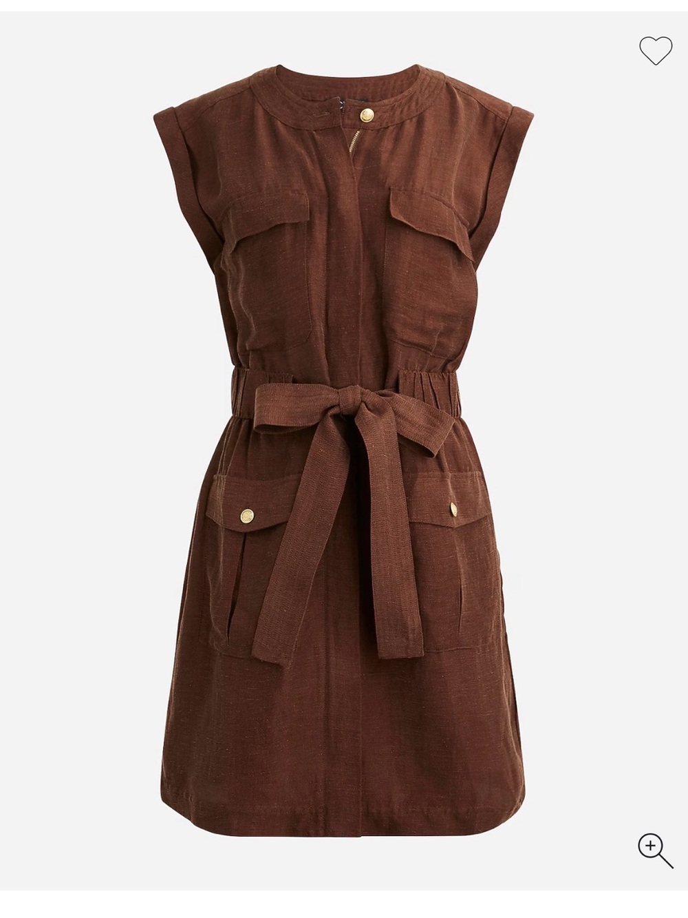 J. Crew Brown Linen zip up Sleeveless Mini Dress 8